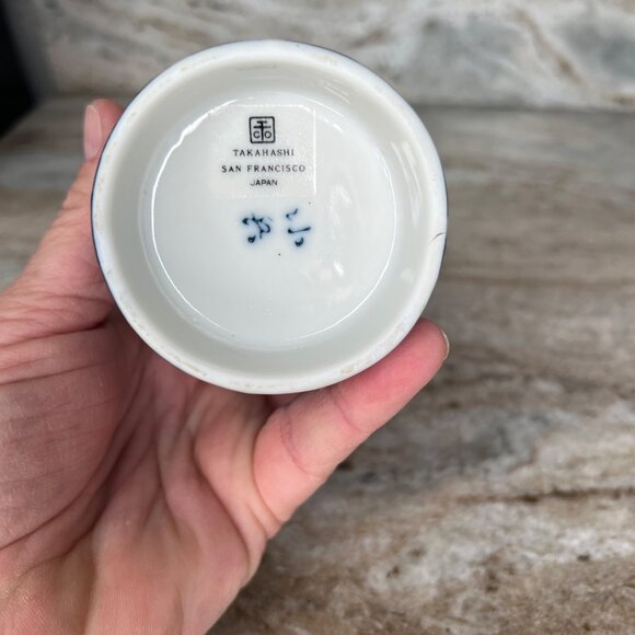 Vintage Takahashi San Francisco Japanese sake flask Vase cobalt blue white - Picture 5 of 7